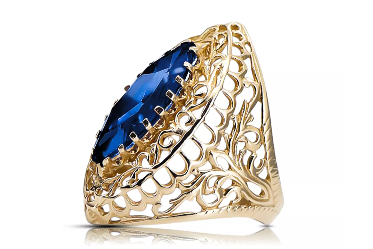 Ring Sapphire 14K Yellow gold Vintage style vrc090y